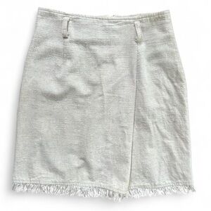 VINTAGE IVY 90s Beige Linen Cotton Fringe Mini Skirt Coastal Cowgirl Boho | 7/8